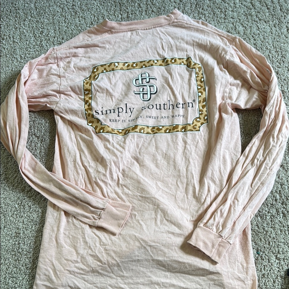 Simply Southern Light Pink Leopard Trim Shirt